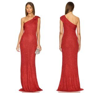 NEW Runaway The Label Silvia Maxi Dress in Red Knit One Shoulder Formal Gown XS
